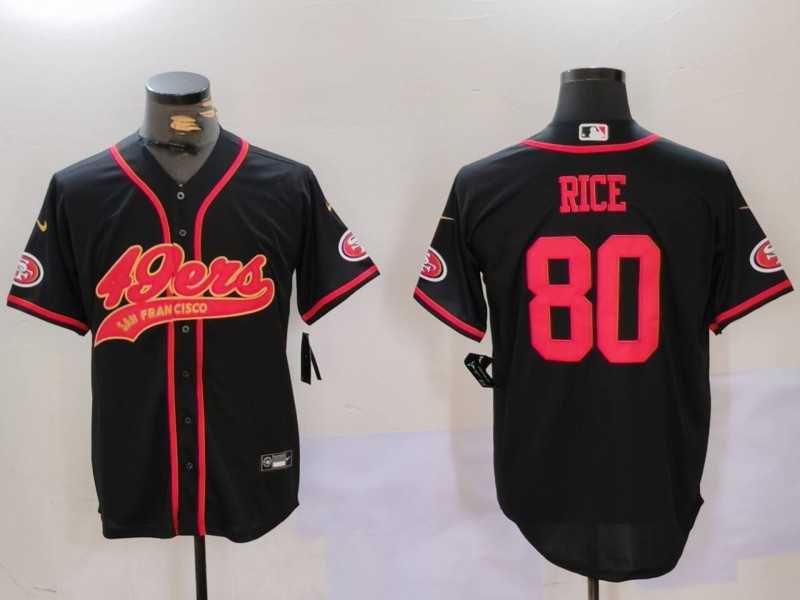 Mens San Francisco 49ers #80 Jerry Rice Black With Patch Cool Base Stitched Baseball Jersey